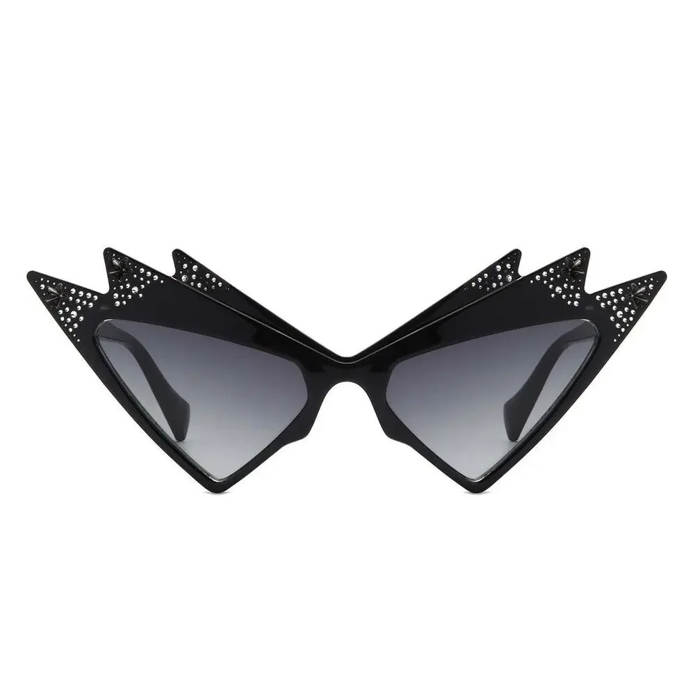 Futuristic Bold Fashion Triangle Irregular Cat Eye Sunglasses Gray Lens